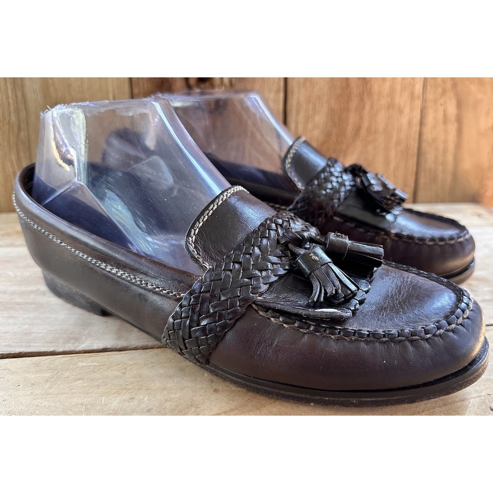 Cole Haan Loafers Tassel Woven Leather Mens 8.5 Brown Good